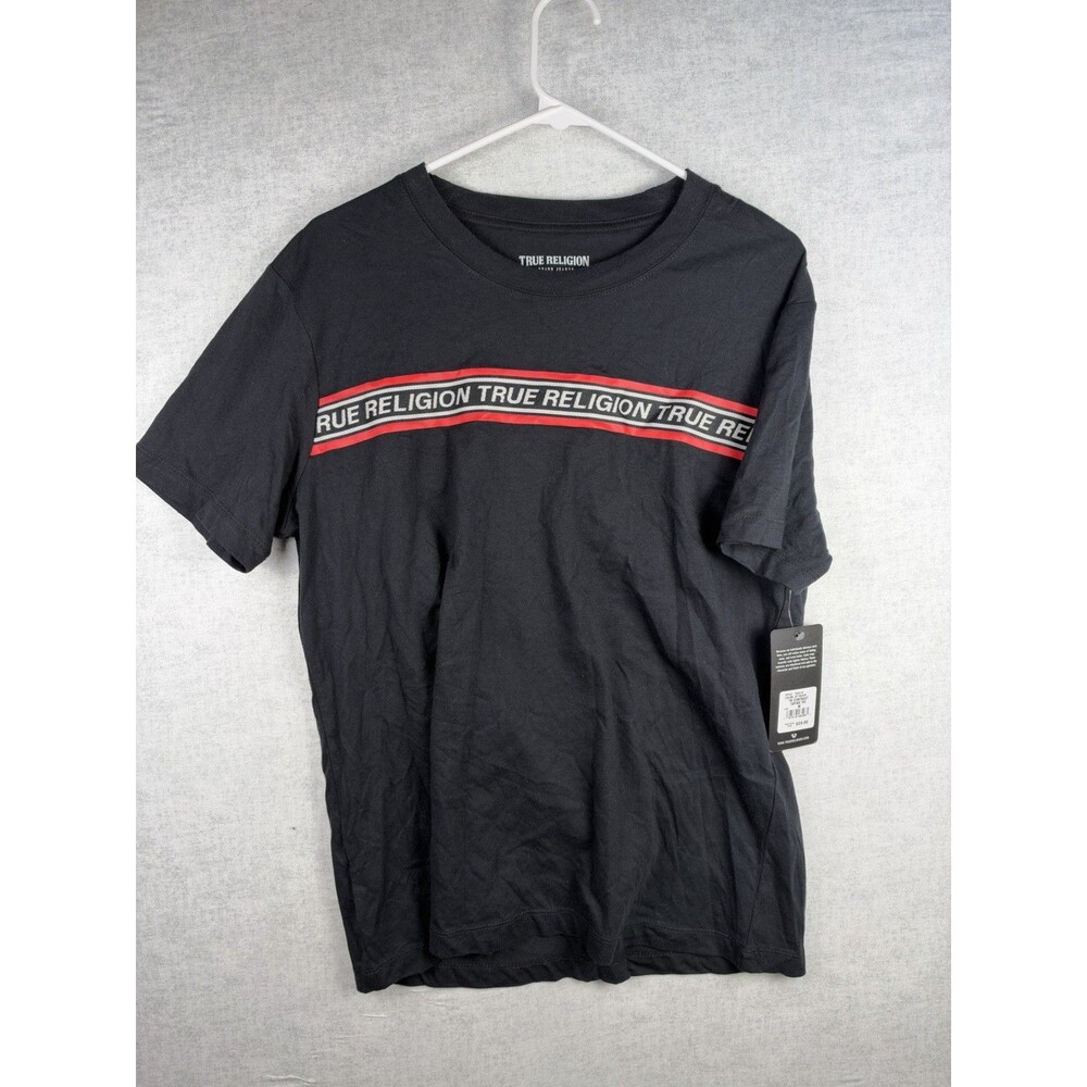 NWT True Religion Spellout T Shirt Men's Size Med Black Short Sleeve Slim Casual